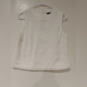 For Me White Sleeveless 100% Cotton Eyelet Top Blouse size S